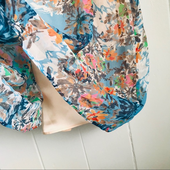 NWT Lavender Brown • Sky Blue Floral Silk Dress - Picture 3 of 16